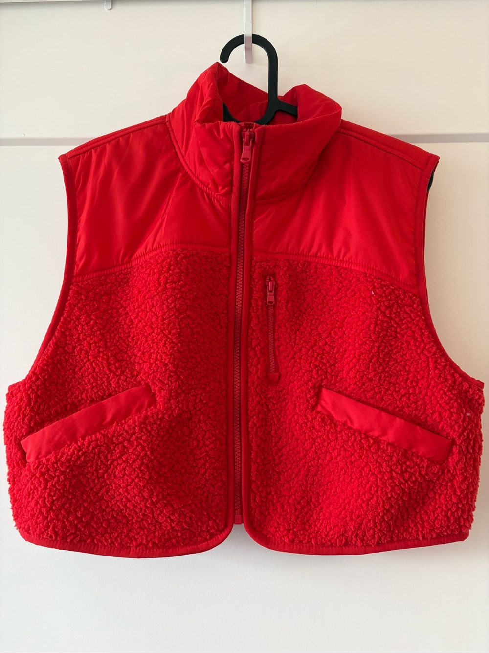 Red Sherpa Zip Front Vest- Old Navy